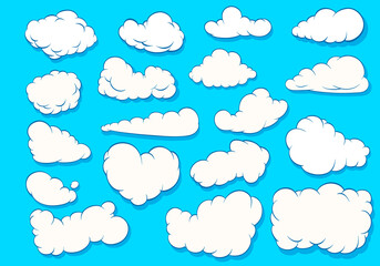 Cartoon clouds comics style vector illustration. Icon template concept design