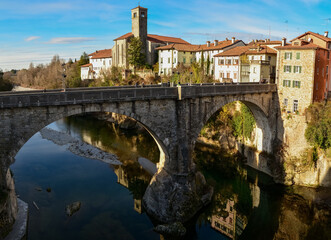 Fototapeta na wymiar Cividale del Friuli, an ancient Lombard town in the Friuli region, the devil's bridge