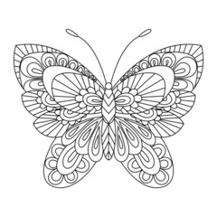Butterfly, contour linear illustration for coloring book. Cute insect, anti stress picture. Vector.
