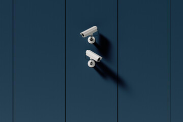 two outdoor surveillance cameras on the building facade, security system, web banner or template, 3d rendering