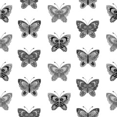 Fototapeta na wymiar Butterfly seamless pattern. Background with black and gray openwork butterflies. Vector.