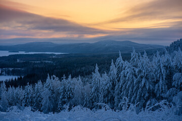 Fototapeta premium Beautiful winter sunset in the mountains