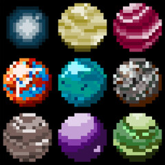 Set of Pixelated Planet Designs