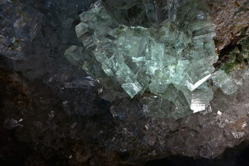  rock salt crystals in the Krysztalowa Cave, a nature reserve, Poland underground