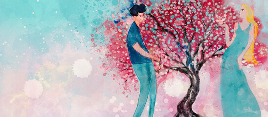  Spring happiness. Watercolor design background