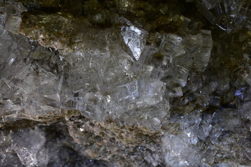  rock salt crystals in the Krysztalowa Cave, a nature reserve, Poland underground