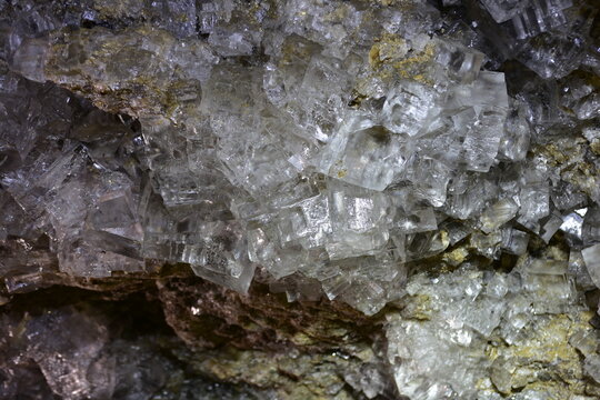  rock salt crystals in the Krysztalowa Cave, a nature reserve, Poland underground