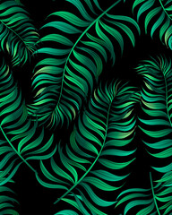 Jungle vector pattern with tropical leaves.Trendy summer print. Exotic seamless background