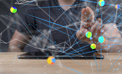 Global network. Blockchain. 3D illustration. Neural networks and artificial intelligence. Abstract