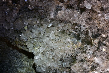  rock salt crystals in the Krysztalowa Cave, a nature reserve, Poland underground
