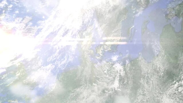 Zoom in from space and focus on Denmark, Odense. 3D Animation. Background for travel intro. Elements of this image furnished by NASA