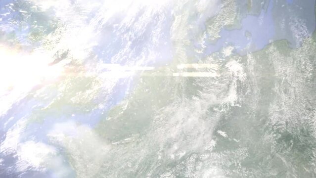 Zoom in from space and focus on Netherlands, Enschede. 3D Animation. Background for travel intro. Elements of this image furnished by NASA