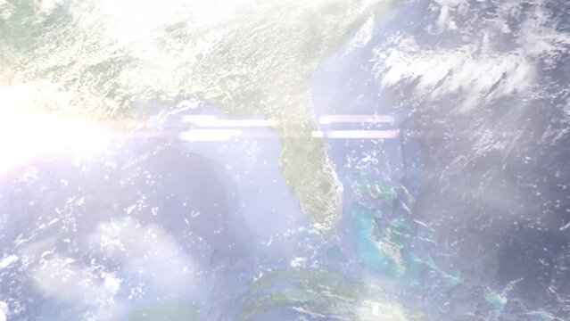 Zoom in from space and focus on USA, Tampa. 3D Animation. Background for travel intro. Elements of this image furnished by NASA
