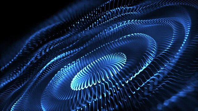 Abstract technology motion background animation with a flowing blue fractal wave of glowing blue strings of light. Shallow depth of field bokeh. Full HD and looping.