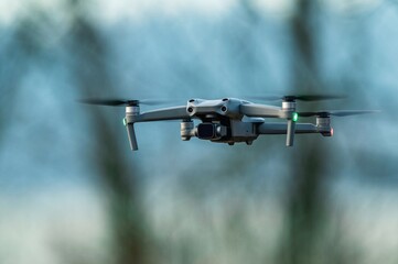 Drone in flight over marshland, Devon, England - obrazy, fototapety, plakaty