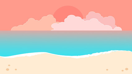 Fototapeta na wymiar 夕日と砂浜の海背景イラスト