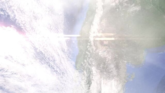 Zoom in from space and focus on Chile, Temuco. 3D Animation. Background for travel intro. Elements of this image furnished by NASA	
