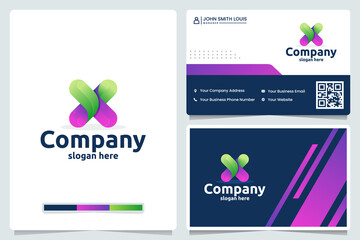 letter x , color gradient, logo design and business card