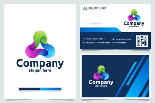 triangle , color gradient, logo design and business card