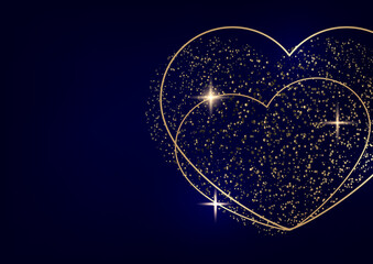 Happy Valentine's Day illustration with heart of gold,. Template for card, menu, flyer, coupon, poster, cover, banner. Shine of love.