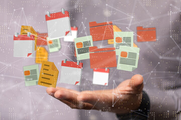 Digital cyberspace with particles and Digital data network connections concept.