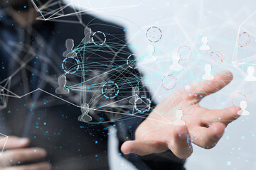 Global network. Blockchain. 3D illustration. Neural networks and artificial intelligence. Abstract