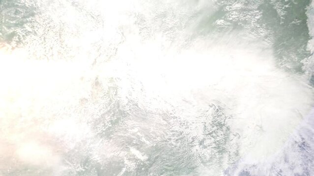 Zoom in from space and focus on China, Qiqihar. 3D Animation. Background for travel intro. Elements of this image furnished by NASA