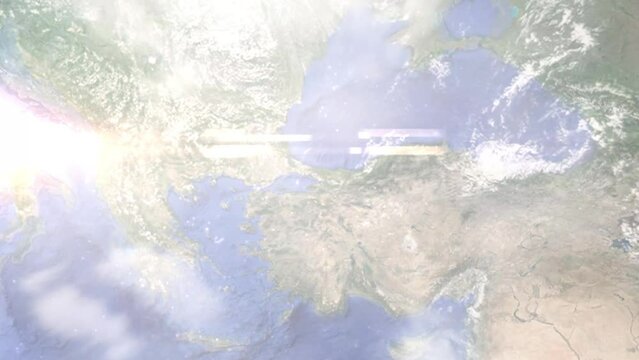 Zoom in from space and focus on Turkey, Gebze. 3D Animation. Background for travel intro. Elements of this image furnished by NASA	