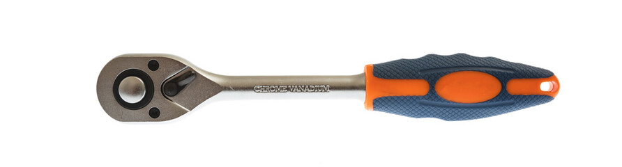 Torque wrench isolated on white. Work tool for screw and nut tighten, design element.