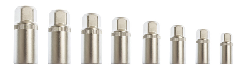 Hexagon socket wrench set isolated on white background. Mechanical work tool for tighten