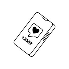 Smartphone Touchscreen with Love and Numbers Icon Line Art Icon Illustration on White Background