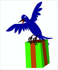 A bluebird with a green present. This can be used as a logo or a concept for cards and greeting postcards. Vector illustration, isolated.