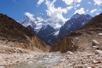 Fototapeta na wymiar Mountain river in the manaslu region in the Himalayas