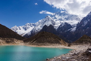 Naklejka na ściany i meble Mountain lake in the manaslu region in the Himalayas