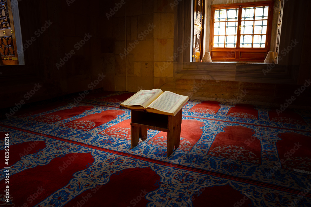 Wall mural islamic background photo. holy quran in the mosque.