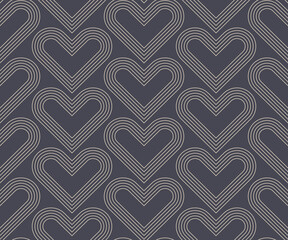 Valentine's Day Background Vector Linear Modern Hearts Seamless Pattern Abstract Retro Wallpaper. Outline Heart Graphic Love Symbol Repetitive Subtle Texture. Old Fashioned Tileable Art Illustration