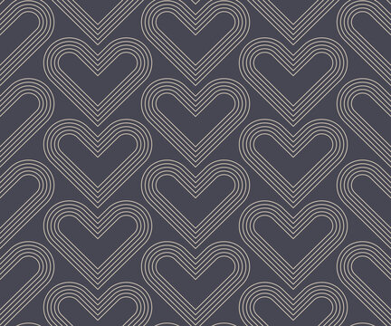 Valentine's Day Background Vector Linear Modern Hearts Seamless Pattern Abstract Retro Wallpaper. Outline Heart Graphic Love Symbol Repetitive Subtle Texture. Old Fashioned Tileable Art Illustration