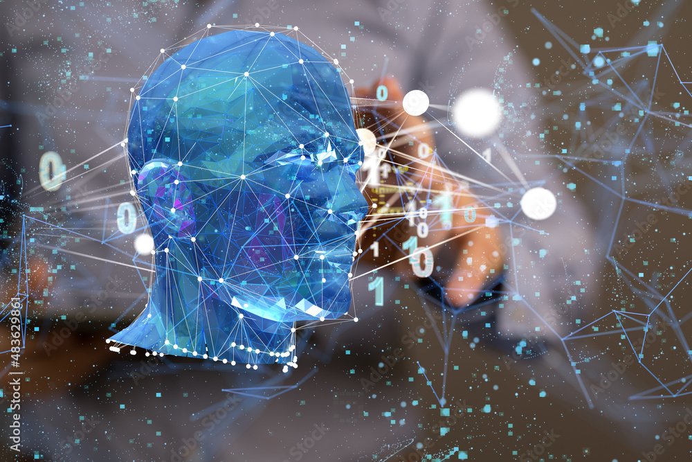 Aufkleber Digital cyberspace with particles and Digital data network connections concept.