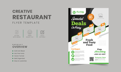 Fast food restaurant flyer design template | Special menu design | Modern food flyer, brochure, cover design in A4