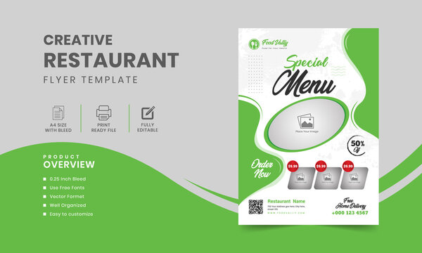 Fast food restaurant flyer design template | Special menu design | Modern food flyer, brochure, cover design in A4