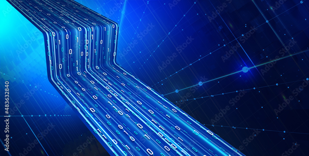 Aufkleber High-speed data transfer. Big data visualization, internet technology 3D illustration. Neural network control, futuristic digital background. Cyber Springboard of Digital Opportunities