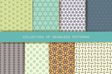 Set of 8 Seamless Patterns. Vector illustration. Textile printing