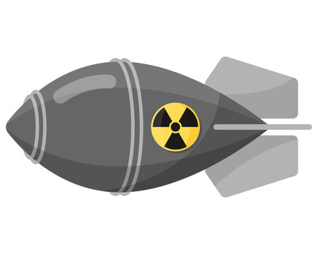 Gray nuclear or atomic bomb or warhead with radiation sign icon. Weapons of mass destruction.