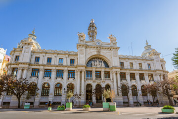 Fototapeta na wymiar Correos building in Plaza del Ayuntamiento. Valencia, Spain 