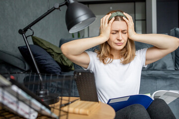middle-aged woman makes inhalation at home. Cold respiratory diseases. Influenza and viral...