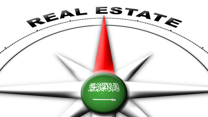 Saudi Arabia Globe Sphere Flag and Compass Concept Real Estate Titles – 3D Illustration