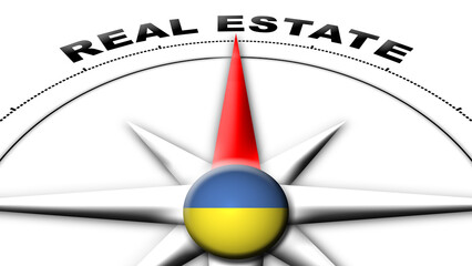 Ukraine Globe Sphere Flag and Compass Concept Real Estate Titles – 3D Illustration