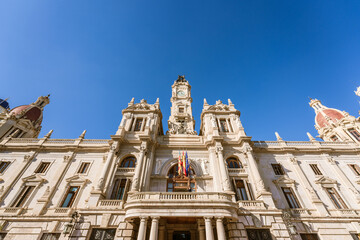 Fototapeta premium Low angle view of Valencia local government building city town hall
