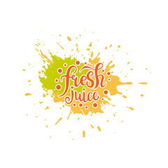 Juice splash poster and lettering Fresh juice. Vector illustration on a white background
