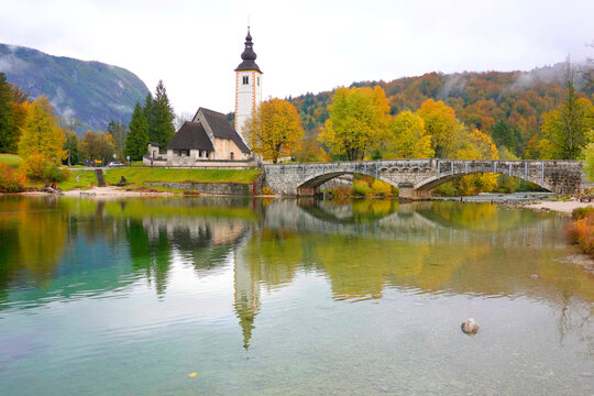 Picturesque lake Bohinj in autumn season, Triglav National Park, Slovenia, Europe        